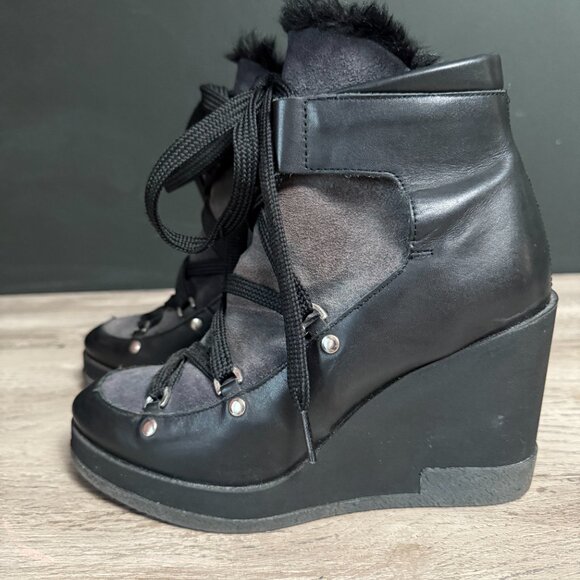 Miista Wedge Boots, Black Leather, Lace Up, Winter - Picture 6 of 7